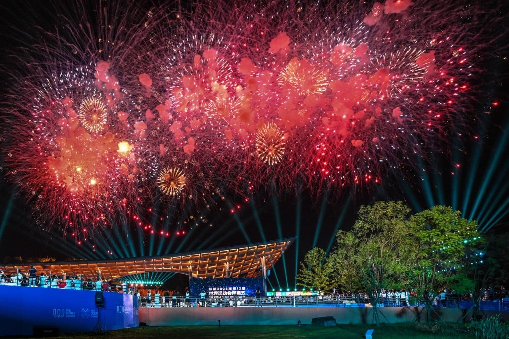 Fireworks light up the sky during the closing ceremony of World Games 2025 in Chengdu on Sunday. Photo: Xinhua