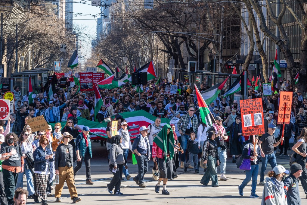 Thousands of pro-Palestinian demonstrators march through Melbourne during a rally calling for a ceasefire in Gaza earlier in August. Photo: dpa