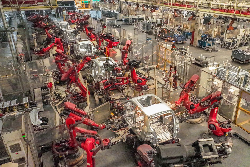 Robotic arms work at Leapmotor’s EV factory in Jinhua, Zhejiang province. Photo: Zhejiang Daily Press Group/VCG via Getty Images