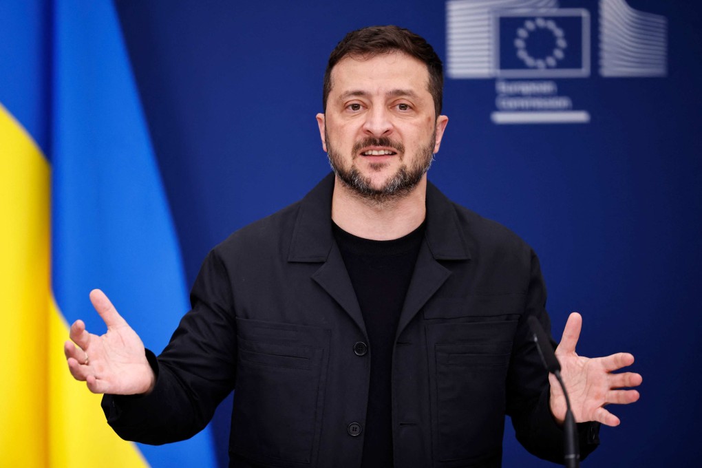 Ukraine’s President Volodymyr Zelensky during a press conference in Brussels on Sunday. Photo: AFP