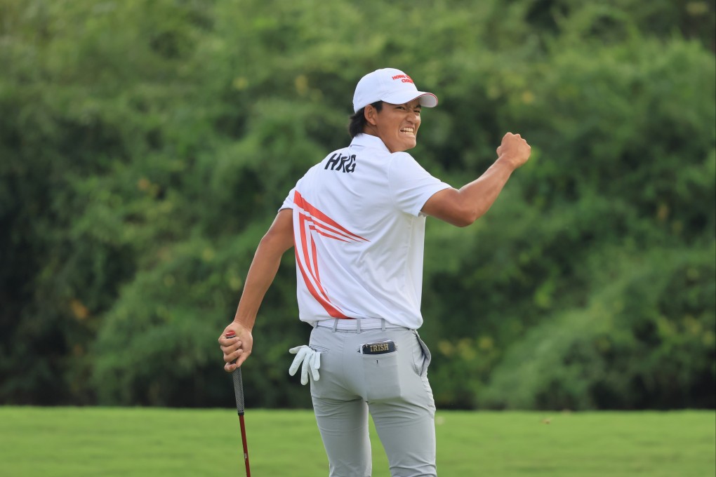 Taichi Kho celebrates winning Asian Games gold at Westlake International Golf and Country Club in Hangzhou. Photo: Dickson Lee