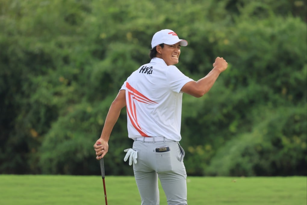 Taichi Kho celebrates winning Asian Games gold at Westlake International Golf and Country Club in Hangzhou. Photo: Dickson Lee