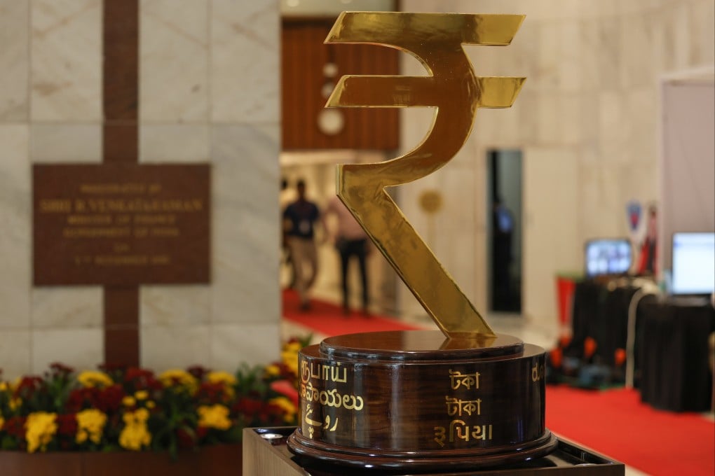 The Indian rupee logo at the Reserve Bank of India’s head office in Mumbai, India, on August 6. Photo: EPA