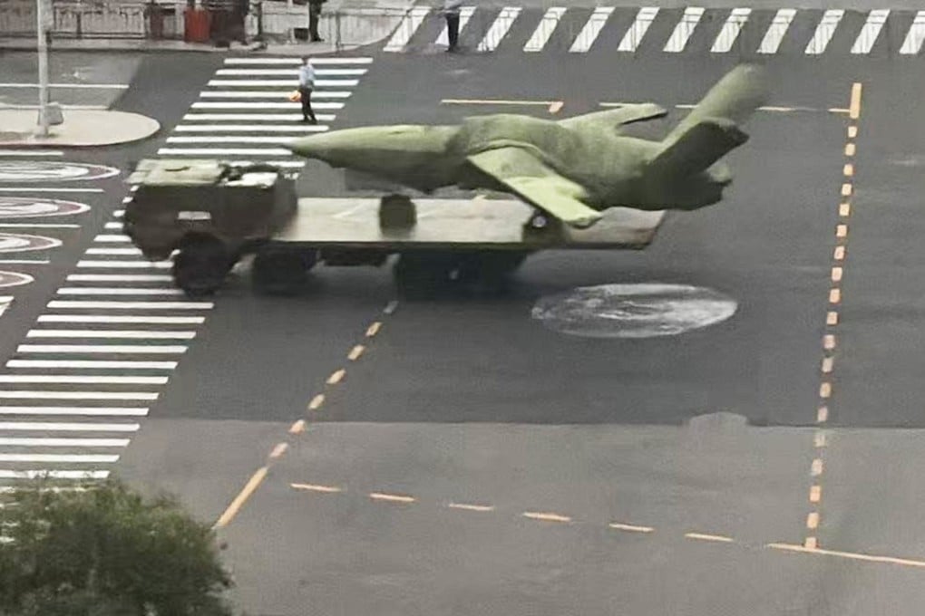 A photo leaked online purports to show a truck-mounted FH-97stealth drone rolling down a street in central Beijing. Photo: Handout