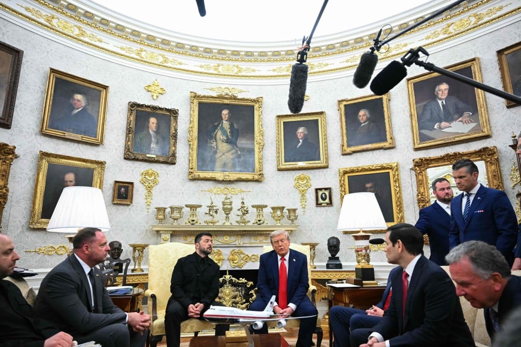 Ukrainian President Volodymyr Zelensky and US President Donald Trump participate in a meeting in the Oval Office of the White House on Monday. Photo: AFP
