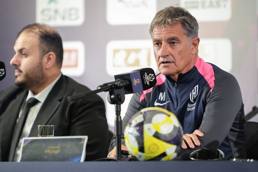 Al Qadsiah FC manager Míchel (right) speaks to the media in Hong Kong ahead of his side’s Saudi Super Cup semi-final against Al-Ahli. Photo: Eugene Lee