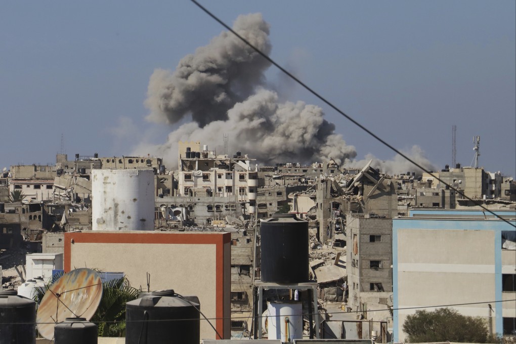 Smoke rises following an Israeli strike on Khan Younis, Gaza, on Monday. Photo: AP