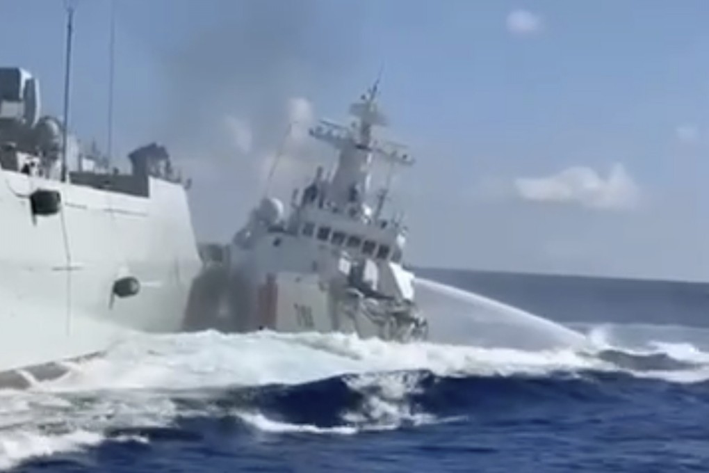 Screen grab from Philippine coastguard footage showing the purported collision between Chinese coastguard and military vessels near the disputed Scarborough Shoal. Photo: Handout