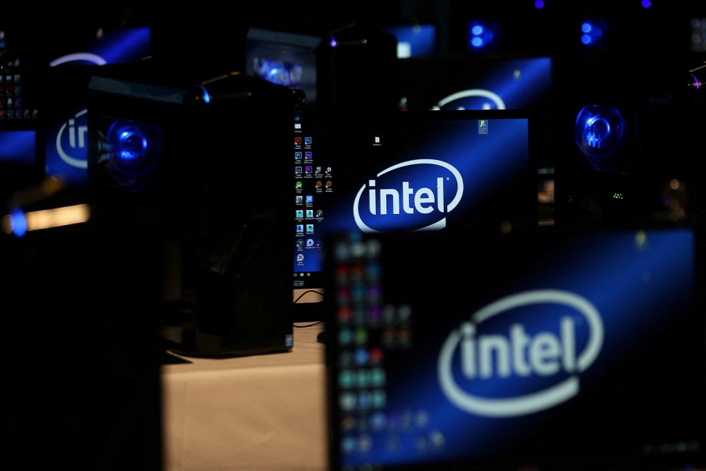 The Intel logo is displayed on computer screens. Photo: Reuters
