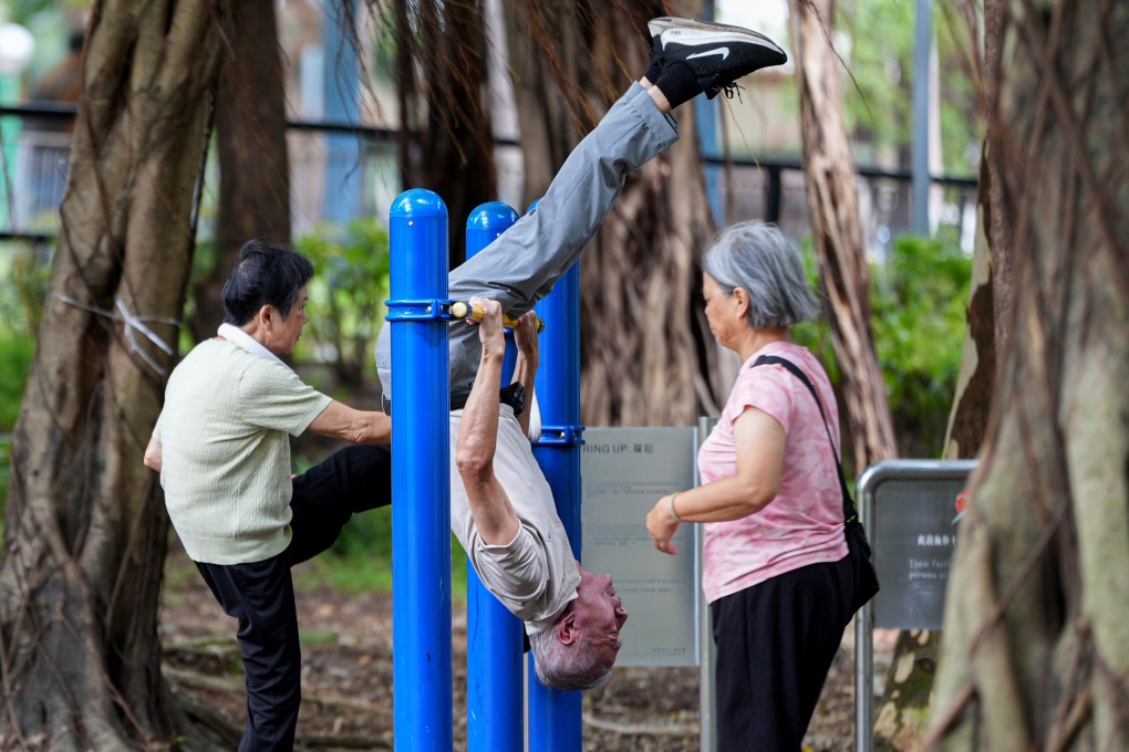 Residents exercise at a park in Fanling. Photo: Eugene Lee