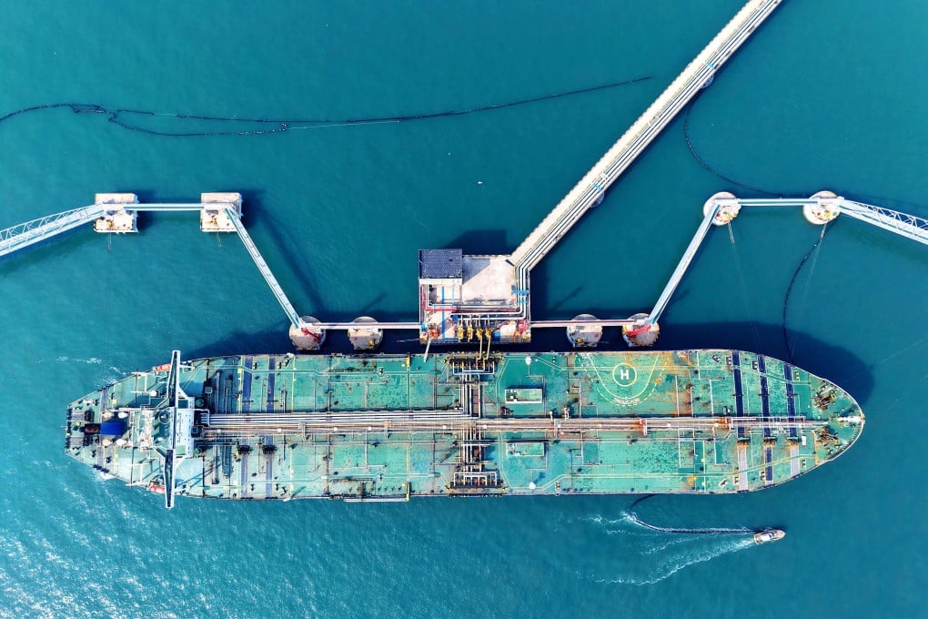 A cargo ship offloads imported crude oil at Qingdao Port in China’s Shandong province, in March. Photo: Getty Images