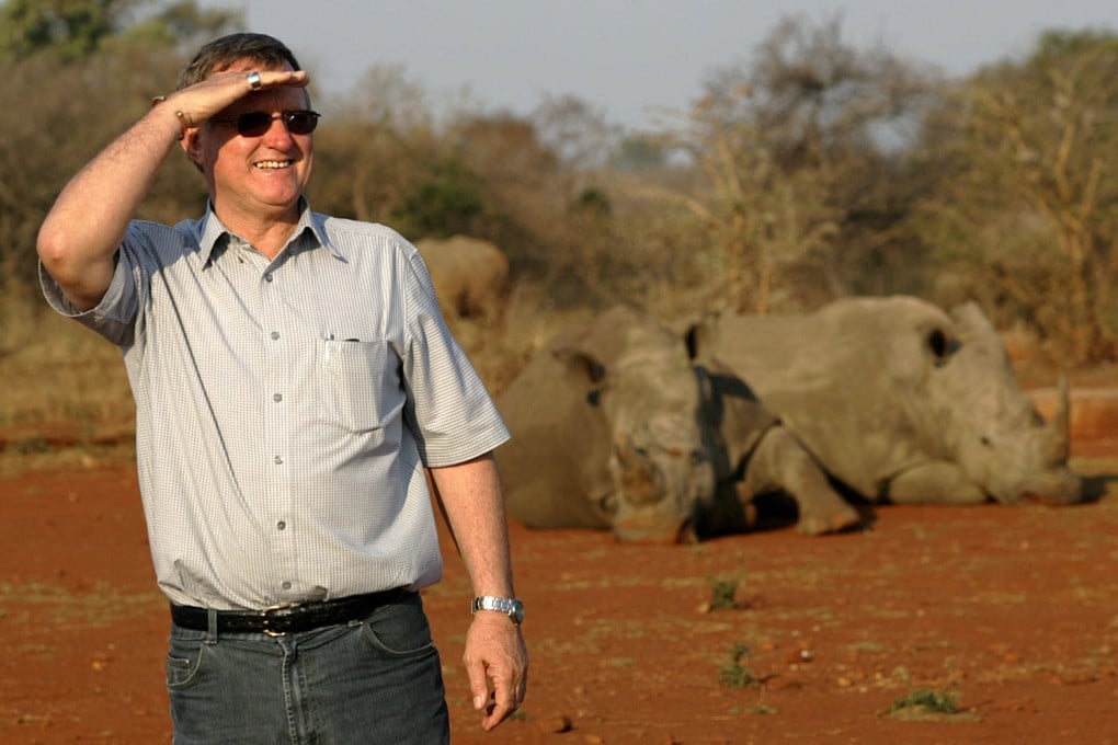 Game farmer John Hume on his rhino farm next to Kruger National Park, South Africa in 2004. Hume was arrested on Tuesday on charges of smuggling the horns of the endangered animals. Photo: AFP