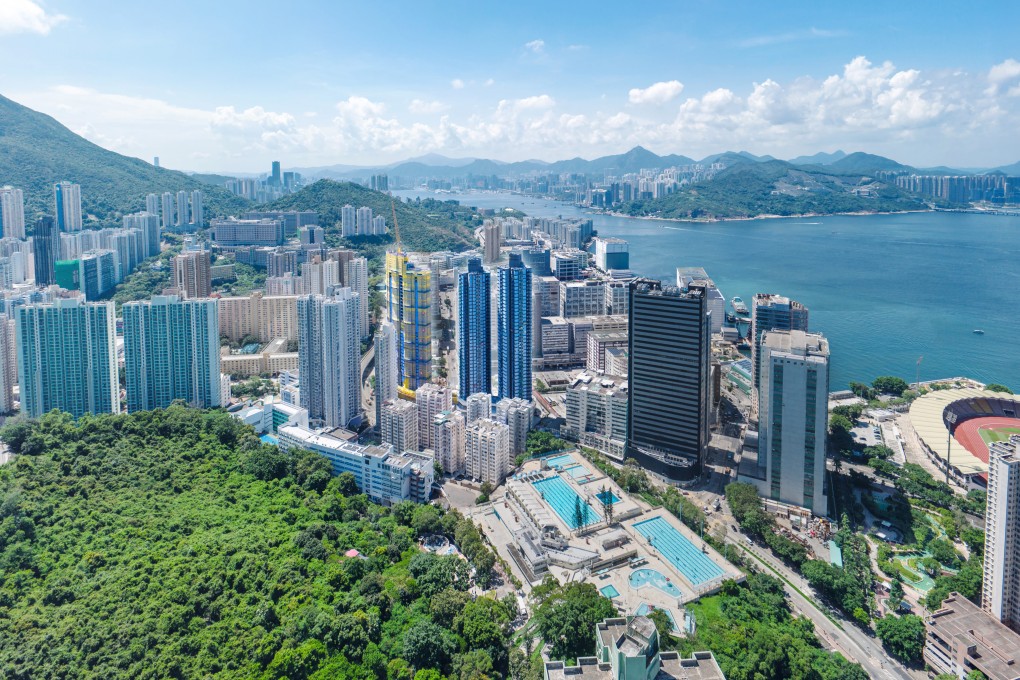 The Headland Residences comprises the two blue towers (centre) and the tower under construction to their left in this undated photo. Photo: Handout