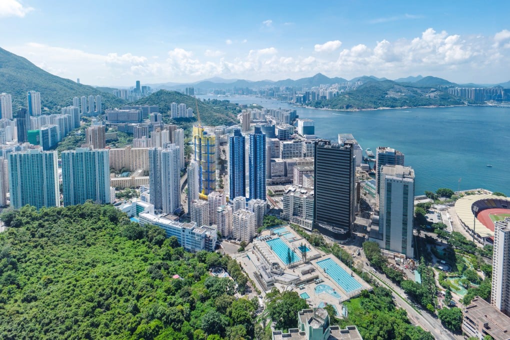 The Headland Residences comprises the two blue towers (centre) and the tower under construction to their left in this undated photo. Photo: Handout