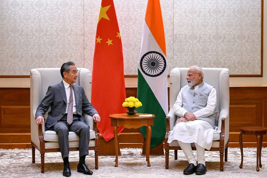 Indian Prime Minister Narendra Modi (right) meets  visiting Chinese Foreign Minister Wang Yi in New Delhi on Tuesday. Photo: Xinhua