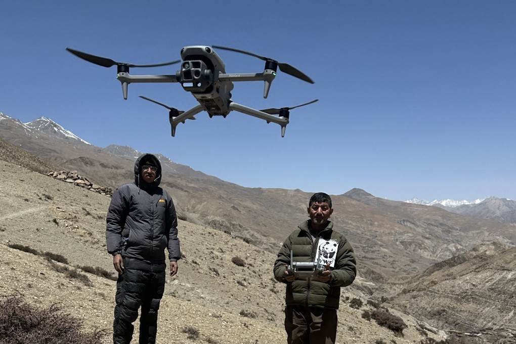 Gokarna Jung Thapa, head of geoinformatics and technology at WWF Nepal, operating a drone in Upper Dolpa. Photo: Gokarna Jung Thapa