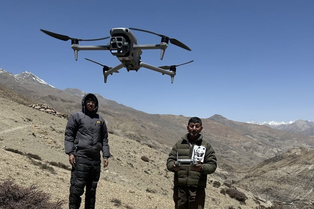 Gokarna Jung Thapa, head of geoinformatics and technology at WWF Nepal, operating a drone in Upper Dolpa. Photo: Gokarna Jung Thapa