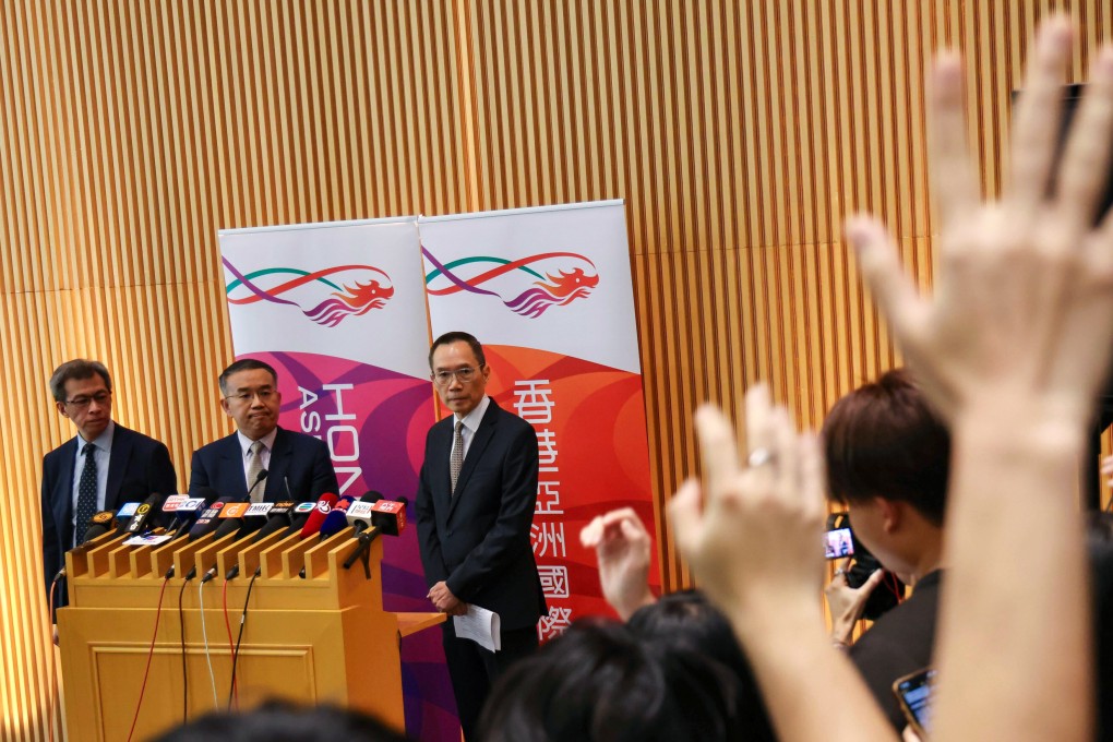 (From left) Permanent Secretary for the Financial Services and the Treasury Bureau Andrew Lai, treasury chief Christopher Hui and logistics department director Carlson Chan. Photo: Karma Lo