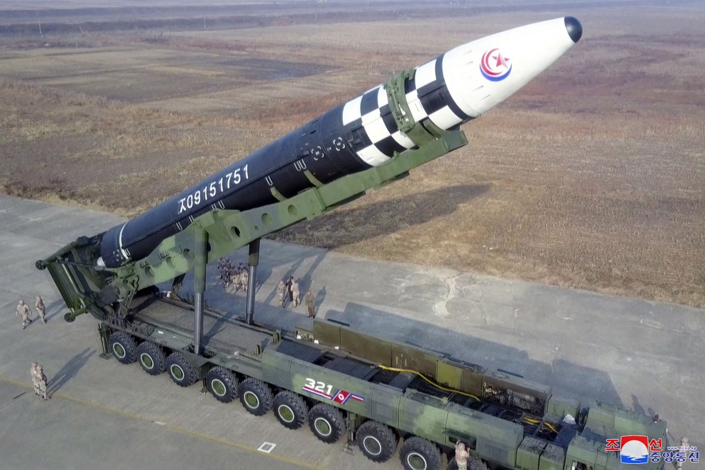 A North Korean intercontinental ballistic missile ahead of its launch at Pyongyang International Airport in 2022. Photo: KCNA via KNS/AFP