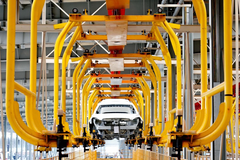 A production line of the Beijing Electric Vehicle Co. in China’s Hebei province shows cars being produced in 2019, when the state-owned manufacturer received more subsidies than other carmakers. Photo: Xinhua