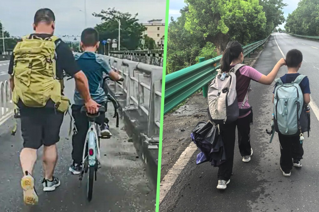A man has embarked on an 800-kilometre journey across China with his 10-year-old daughter and 8-year-old son to toughen them up. Photo: SCMP composite/Douyin