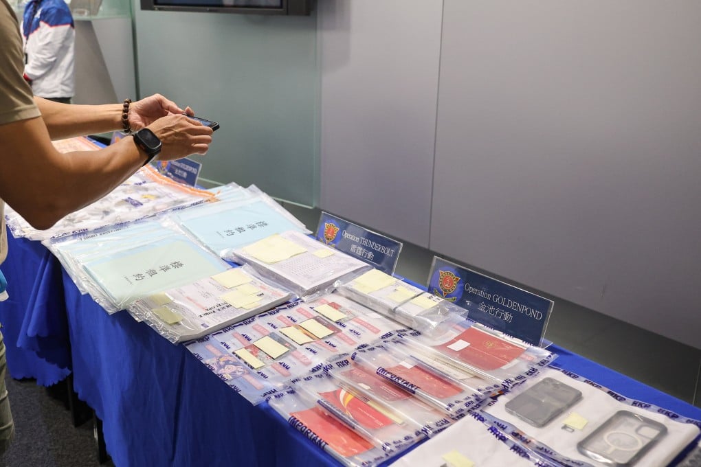 Hong Kong police display evidence seized during its joint operation with mainland Chinese authorities against a cross-border human trafficking ring. Photo: Edmond So