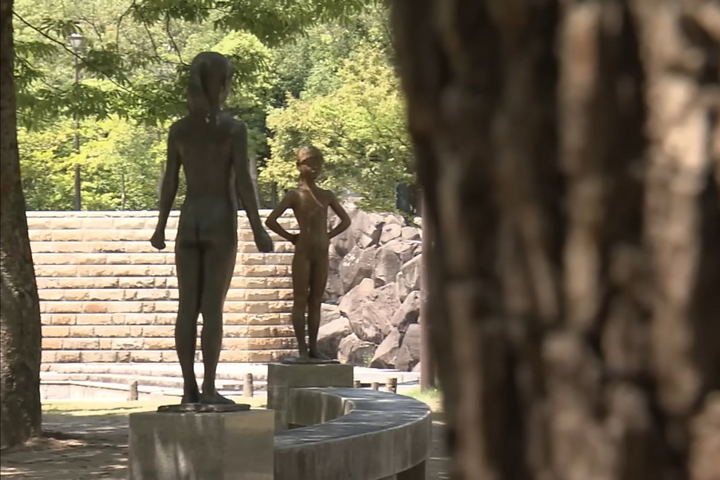 Two nude statues of girls in a park in Takamatsu, western Japan, will be removed at the end of August when redevelopment work is carried out. Photo: KTV News