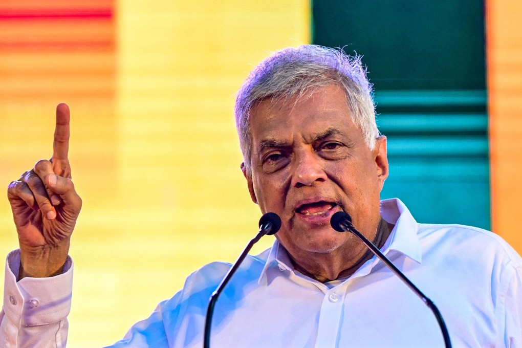 Ranil Wickremesinghe addresses supporters during an election rally in Colombo in August 2024. Photo: AFP