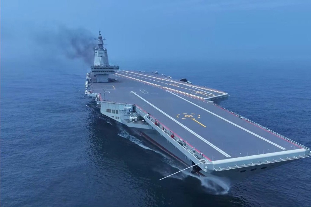 Once commissioned, the Fujian will make China the only nation besides the United States to operate carriers with electromagnetic catapults. Photo: CCTV