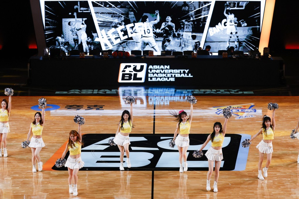 Cheerleaders perform before the Asian University Basketball League final at Binjiang Gymnasium in Hangzhou on Sunday. Photo: AUBL