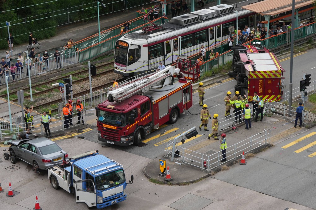 Fire engine topples after crashing into car in Hong Kong’s Tuen Mun ...