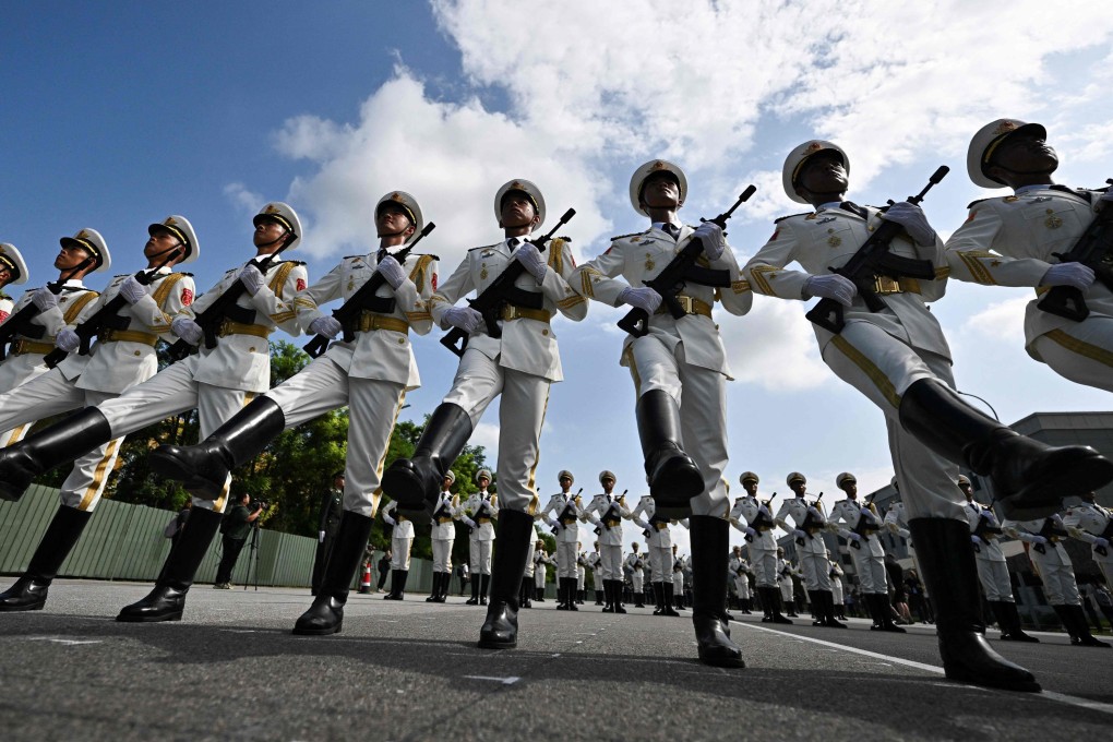 Chinese military personnel take part in a rehearsal ahead of the parade commemorating the 80th anniversary of the victory in the Chinese People’s War of Resistance Against Japanese Aggression and the World Anti-Fascist War, which will be held on September 3, in Beijing on August 20, 2025. Photo: AFP