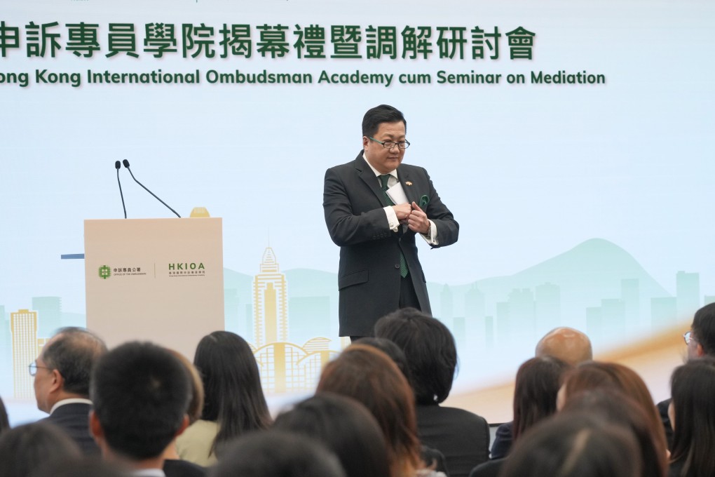 Ombudsman Jack Chan speaks at the opening ceremony for the Hong Kong International Ombudsman Academy. Photo: May Tse