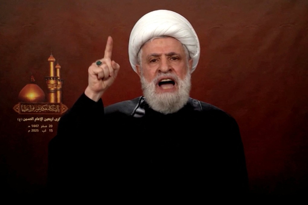 Lebanon’s Hezbollah chief Naim Qassem. Photo: Al Manar TV / Reuters TV via Reuters
