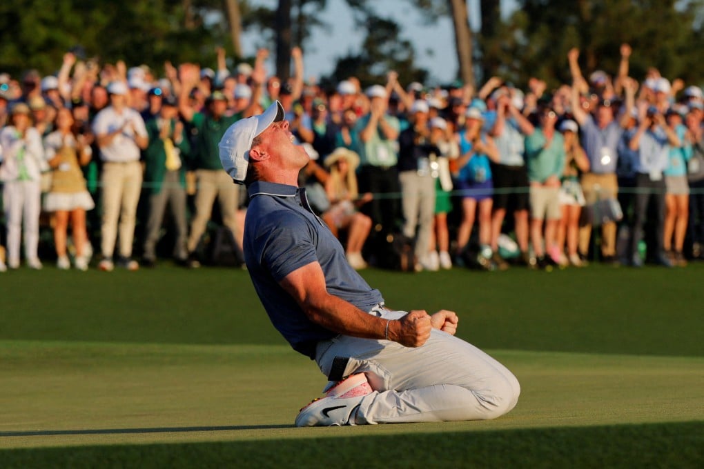 Rory McIlroy celebrates on the 18th green after winning the 2025 Masters and completing a career grand slam. Photo: Reuters