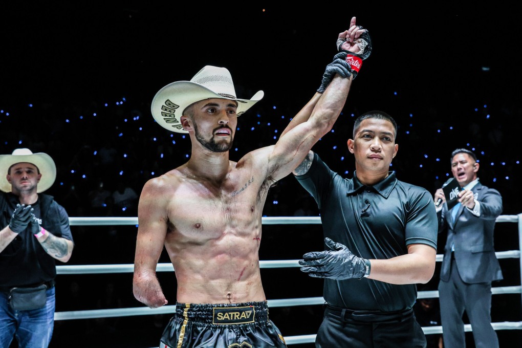 Jake Peacock celebrates victory over Kohei Shinjo at ONE Friday Fights 58 in April last year. Photo: ONE Championship