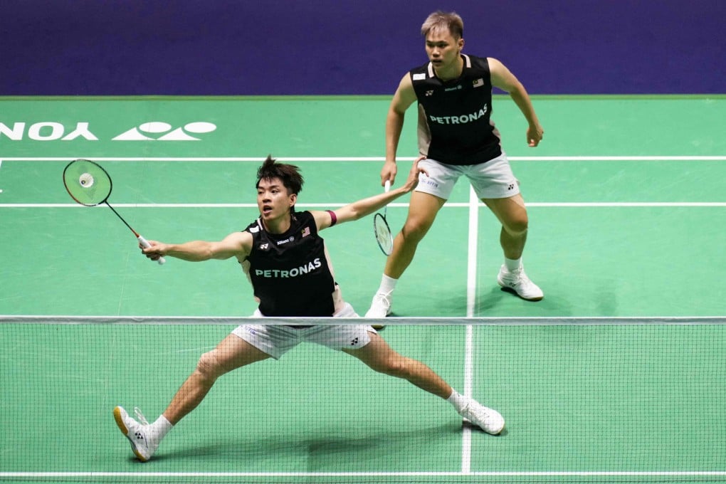 Malaysia’s Man Wei Chong and Tee Kai Wun play at the Badminton World Championships in Paris on Tuesday. Photo: AFP