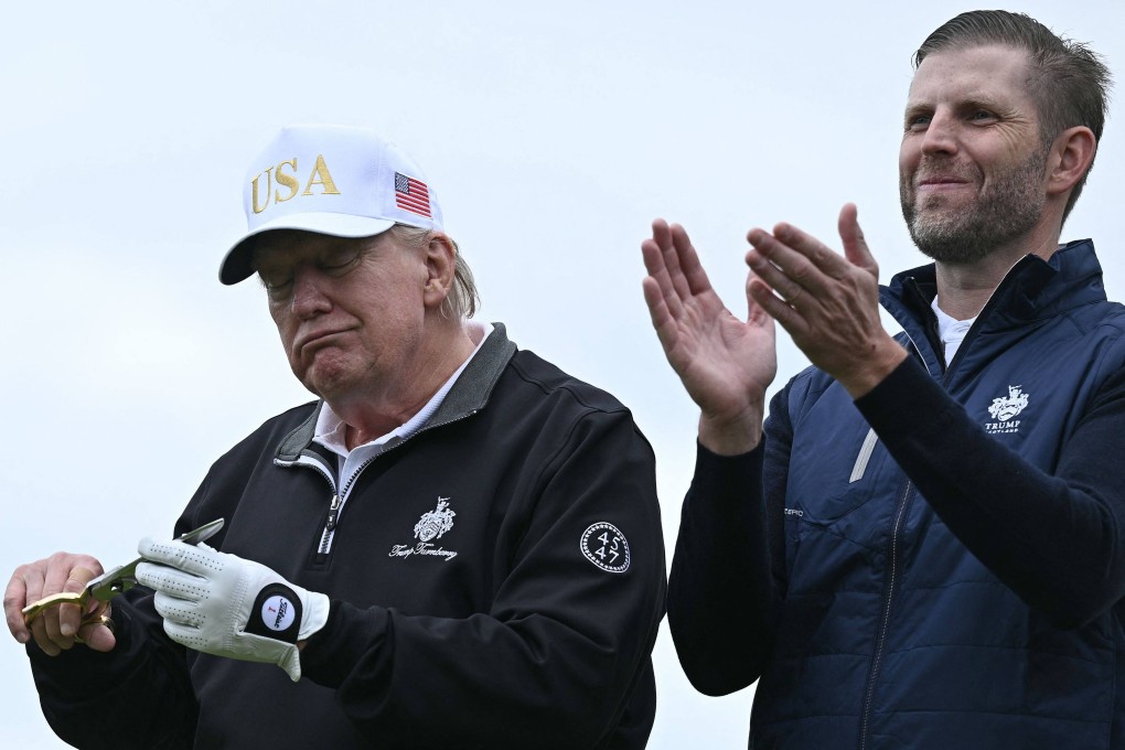 A senior Hong Kong official and a lawmaker have withdrawn from a Bitcoin Asia 2025 conference, which is hosting Eric Trump (right), son of United States President Donald Trump, left. Photo: AFP