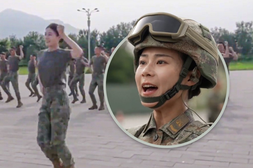 The only female drill instructor for China’s September 3 Victory Day military parade has drawn attention for mixing upbeat music into training. Photo: SCMP composite/Douyin