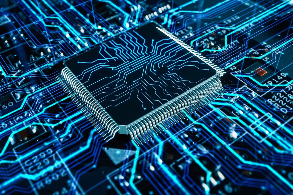 A microchip in a circuit board. Malaysia has announced its first home-grown AI processor. Photo: Shutterstock