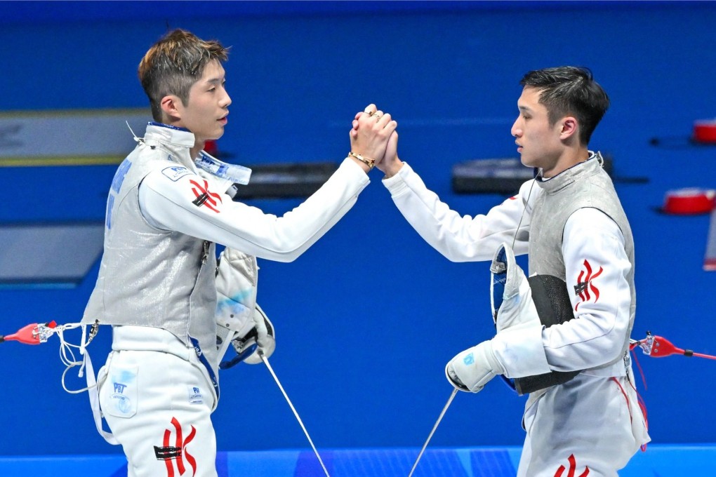 Hong Kong fencing stars Cheung Ka-long (left) and Ryan Choi at the World University Games in Chengdu in 2023. Photo: USFHK