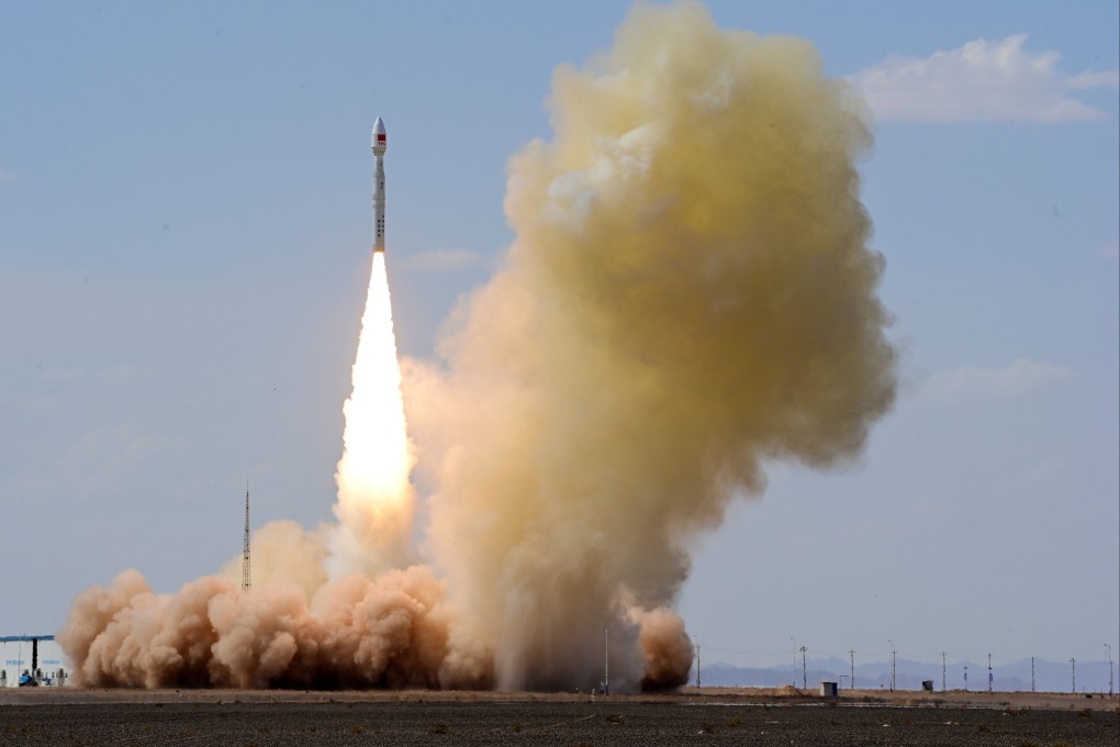 A rocket carrying seven satellites blasts off from a commercial launch site in northwest China on August 19. China has been stepping up launches of low-orbit satellites in recent months as it races to develop alternatives to SpaceX’s Starlink satellite internet network. Photo: EPA