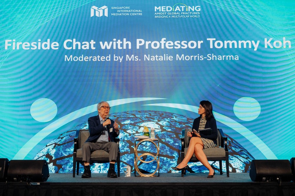 Fireside chat with Singapore veteran diplomat Tommy Koh, moderated by Natalie Morris-Sharma, senior director/senior state counsel at the international affairs division of the Attorney-General’s Chambers Singapore. Photo: SIMC