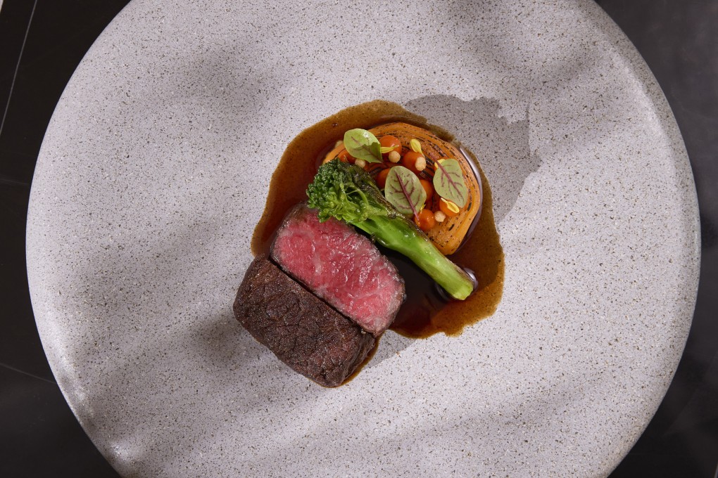 M9+ Wagyu striploin with carrot mille-feuille and red wine jus at Té Bo in Hong Kong. Photo: courtesy Té Bo