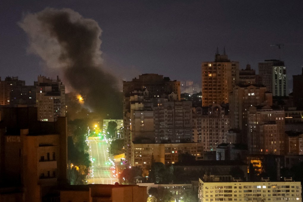 Smoke rises in Kyiv, Ukraine, after a Russian drone strike on Thursday. Photo: Reuters