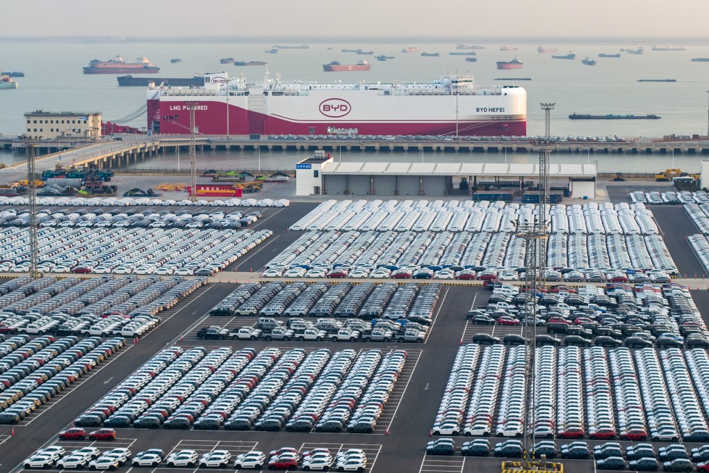 The BYD Hefei loads electric vehicles for export to Belgium at Suzhou Port in Suzhou, China, on January 11, 2025. Photo: Getty Images