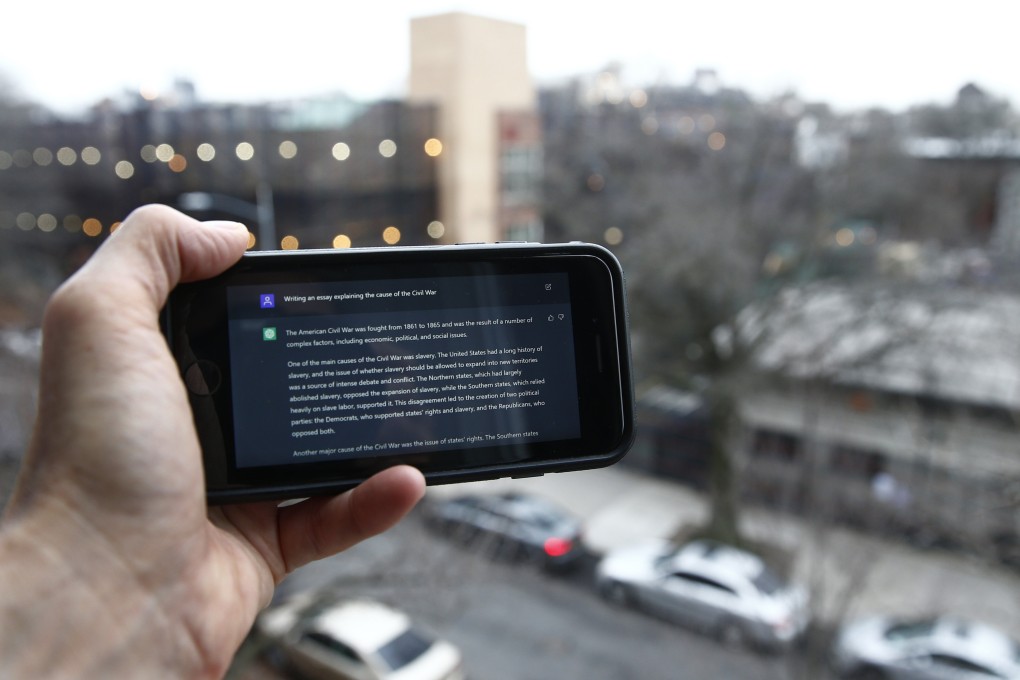 A ChatGPT prompt on a phone near a public school in Brooklyn, New York, on January 5, 2023. Photo: AP
