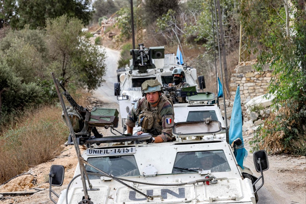 UNIFIL vehicles are pictured at a position formerly held by Hezbollah in the Khraibeh Valley in south Lebanon on Wednesday. Photo: AFP