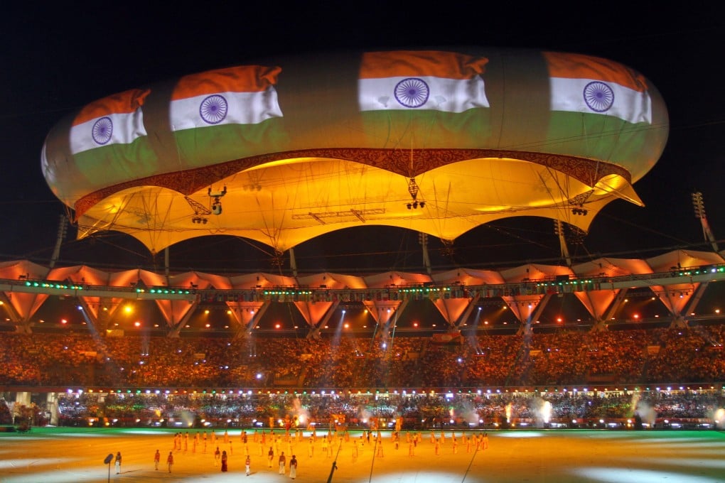 The Indian national flag is projected onto a balloon during the Commonwealth Games closing ceremony at the Jawaharlal Nehru stadium in New Delhi October 14, 2010. Photo: Reuters