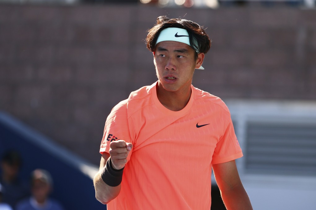 Coleman Wong stares down Andrey Rublev, after winning a point during their third round clash at the US Open. Photo: AP